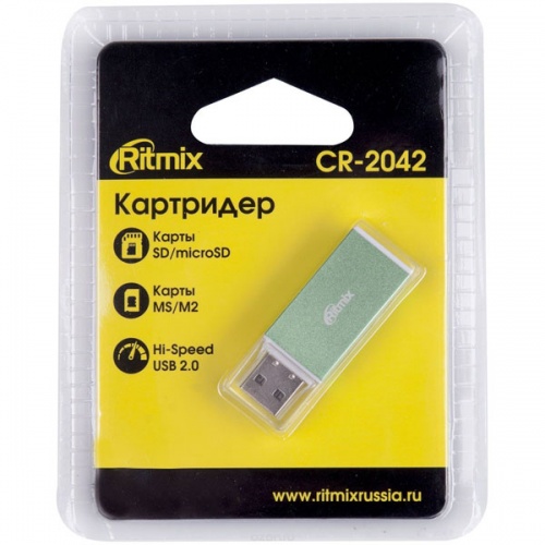 Картридер USB 2.0 Ritmix CR-2042 Green фото 2