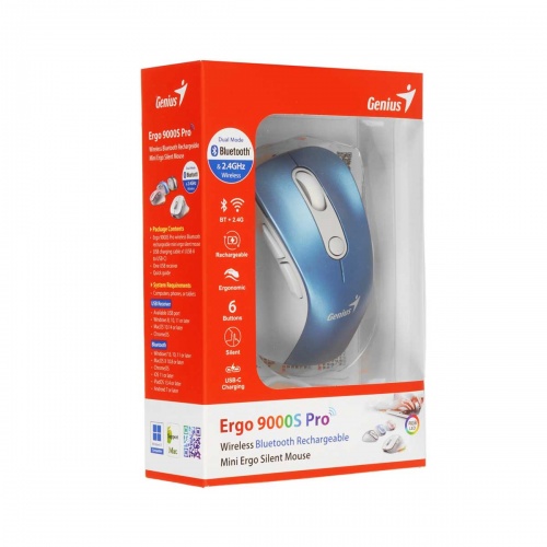 Мышь Genius Ergo 9000S Pro Silent USB / BT Wireless Blue фото 5
