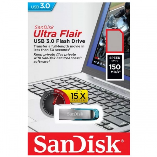 Флешка Sandisk CZ73 Ultra Flair USB 128Gb Tropical Blue фото 2
