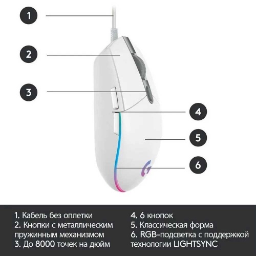 Мышь Logitech G102 LightSync Gaming White USB фото 7