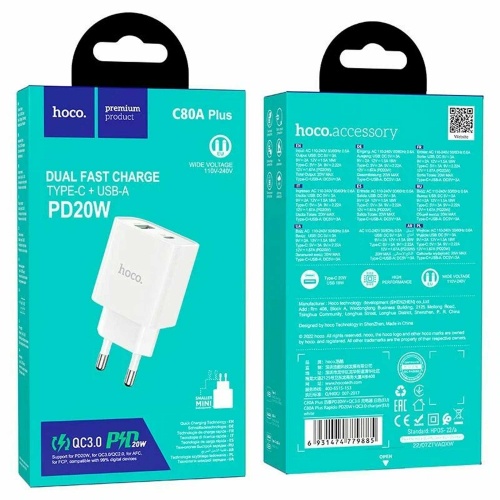 Зарядное устройство Hoco C80A PD20W + QC 3.0 White фото 5