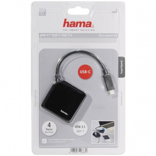 Разветвитель USB Type-C Hama Hub 1:4 Black фото 5