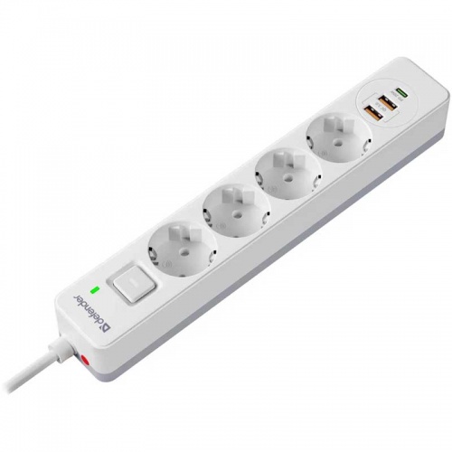 Сетевой фильтр Defender DFS 145 (5 м, 4 розетки, USB x2, Type-C, белый) фото 2 Сетевой фильтр Defender DFS 145 (5 м, 4 розетки, USB x2, Type-C, белый) фото 2