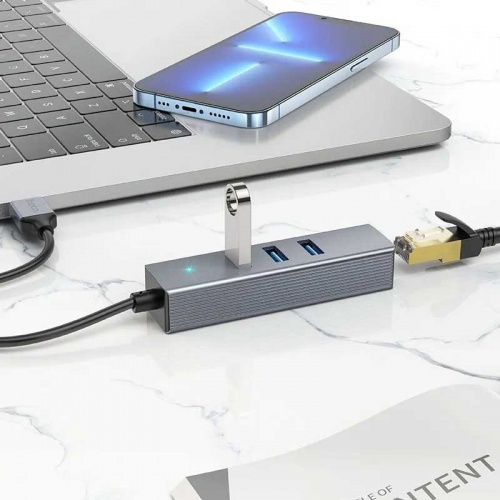 Сетевой адаптер + хаб Hoco HB34 USB 3.0 фото 4