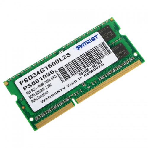 Модуль памяти So-DIMM Patriot PSD34G1600L2S DDR3L 4GB 1600MHz