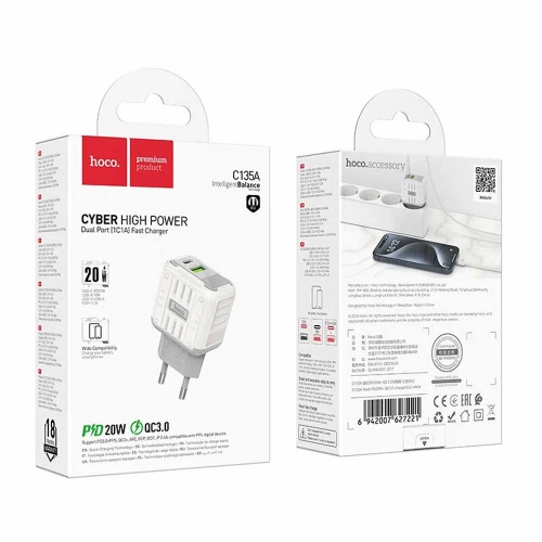 Зарядное устройство Hoco C135A PD20W + QC 3.0 White фото 5