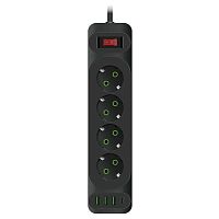 Сетевой фильтр Power-Socket 2 м, 4 розетки, 3 USB+1 Type-C, черный)