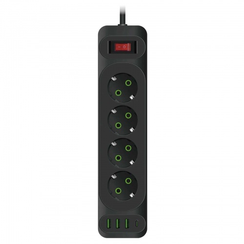 Сетевой фильтр Power-Socket 2 м, 4 розетки, 3 USB+1 Type-C, черный) Сетевой фильтр Power-Socket 2 м, 4 розетки, 3 USB+1 Type-C, черный)