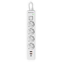 Сетевой фильтр Defender DFS 145 (5 м, 4 розетки, USB x2, Type-C, белый)