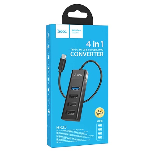 Разветвитель USB 3.0/2.0 Hoco HB25 Type-C Black фото 4
