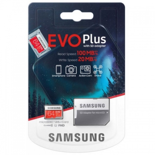 Карта памяти microSDXC Samsung EVO Plus 64Gb Class 10 UHS-I U1 + adapter фото 3
