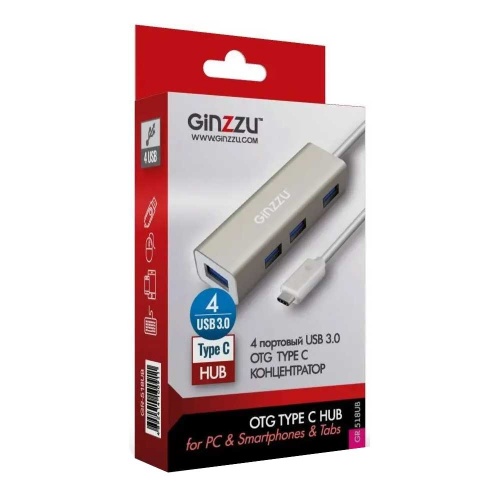 Разветвитель USB 3.0 Type-C Ginzzu GR-518UB Silver фото 2