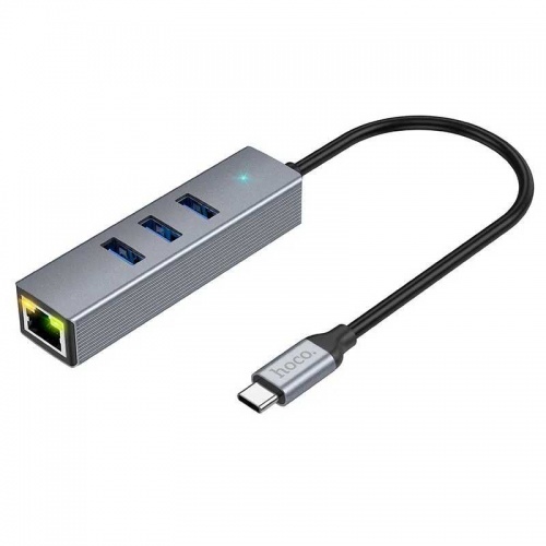 Сетевой адаптер + хаб Hoco HB34 USB Type-C 3.0