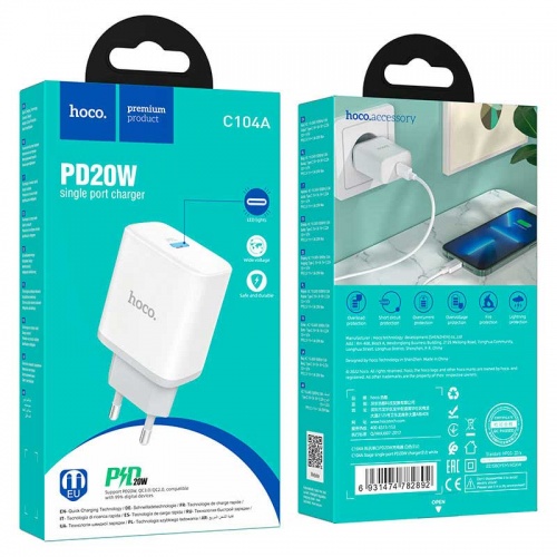 Зарядное устройство Hoco C104A PD20W + QC 3.0 + кабель Type-C White фото 4