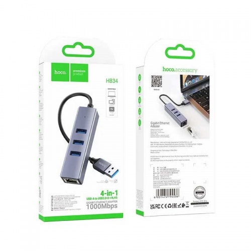 Сетевой адаптер + хаб Hoco HB34 USB 3.0 фото 5
