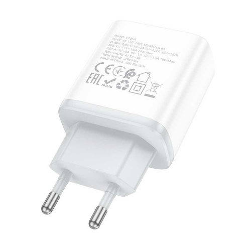 Зарядное устройство Hoco C105A PD20W + QC 3.0 + кабель Type-C White фото 3