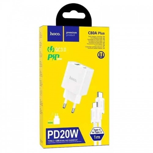 Зарядное устройство Hoco C80A Plus PD20W + QC 3.0 + кабель Type-C White фото 4
