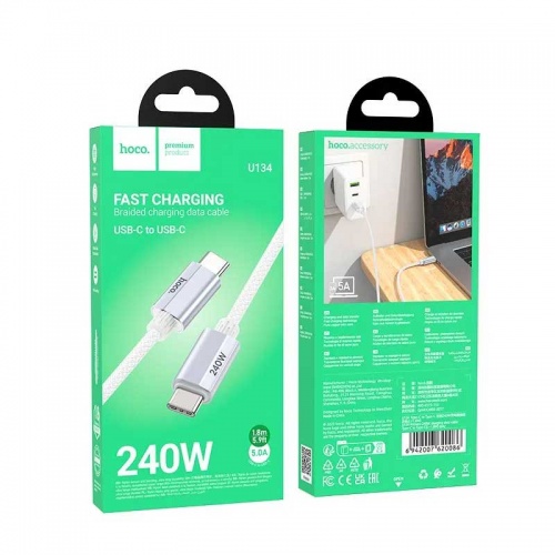 Кабель Hoco U134 USB Type-C-USB Type-C 240w Grey (1.8 м) фото 3 Кабель Hoco U134 USB Type-C-USB Type-C 240w Grey (1.8 м) фото 3