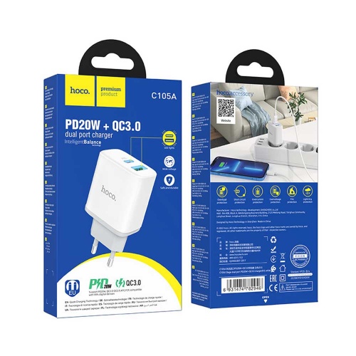 Зарядное устройство Hoco C105A PD20W + QC 3.0 + кабель Type-C White фото 5