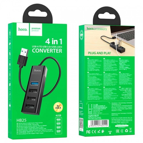 Разветвитель USB 3.0/2.0 Hoco HB25 Type-A Black фото 3
