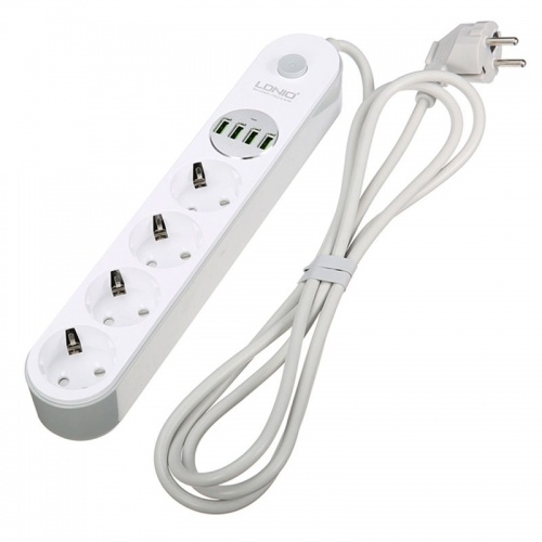Сетевой фильтр LDNIO SC4438 (2 м, 4 розетки, 4 USB, белый) фото 2 Сетевой фильтр LDNIO SC4438 (2 м, 4 розетки, 4 USB, белый) фото 2