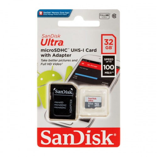 Карта памяти microSDHC SanDisk Ultra 32Gb Class 10 UHS-I U1 + adapter