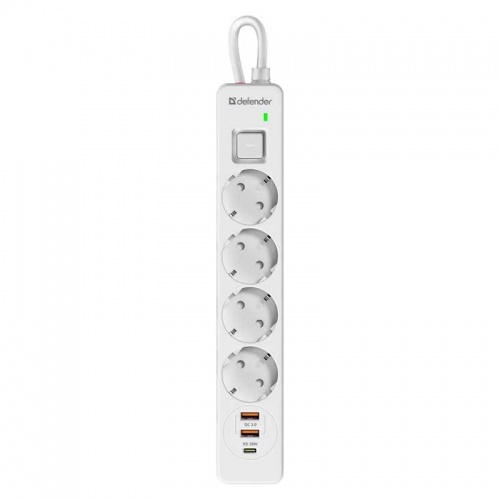 Сетевой фильтр Defender DFS 143 (3 м, 4 розетки, USB x2, Type-C, белый) Сетевой фильтр Defender DFS 143 (3 м, 4 розетки, USB x2, Type-C, белый)