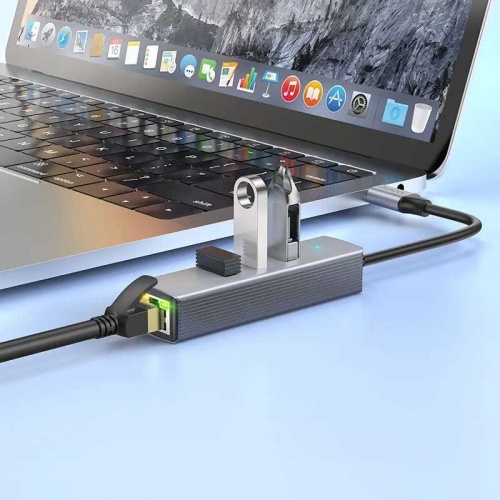 Сетевой адаптер + хаб Hoco HB34 USB Type-C 3.0 фото 3