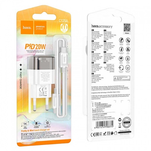 Зарядное устройство Hoco C125A PD20W + QC 3.0 + кабель Type-C White фото 3