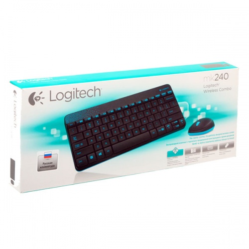 Комплект (клавиатура и мышь) Logitech Combo MK240 Nano Wireless Black-Blue фото 5