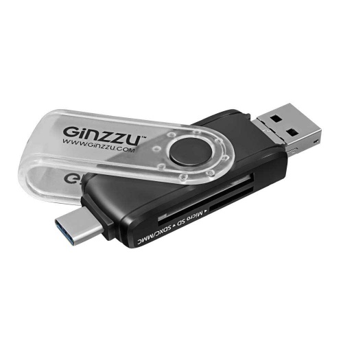 Картридер OTG USB 2.0 / Type-C / micro USB Ginzzu GR-325B Black фото 2