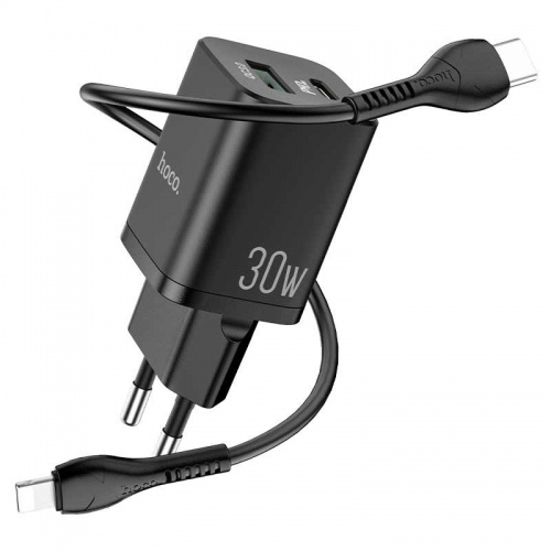 Зарядное устройство Hoco N13 PD30W + QC 3.0 + кабель Lightning Black фото 3