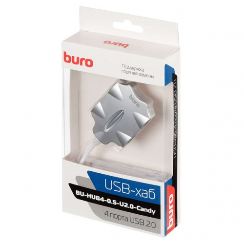 Разветвитель USB 2.0 Buro BU-HUB4-0.5-U2.0-Candy Silver фото 3