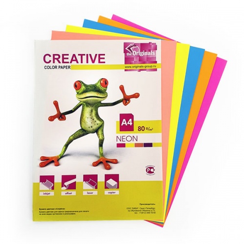 Бумага цветная Creative Neon А4, 50 листов, радуга неон