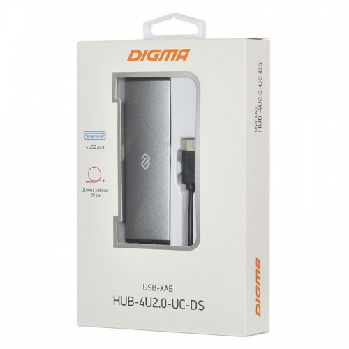 Разветвитель USB Type-C Digma HUB-4U2.0-UC-DS Silver фото 5
