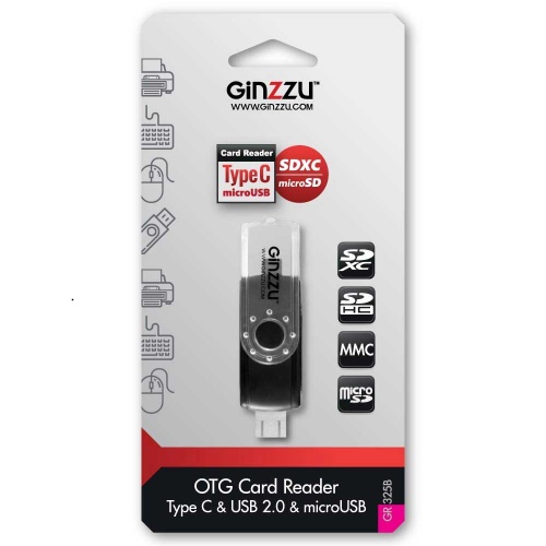 Картридер OTG USB 2.0 / Type-C / micro USB Ginzzu GR-325B Black фото 3